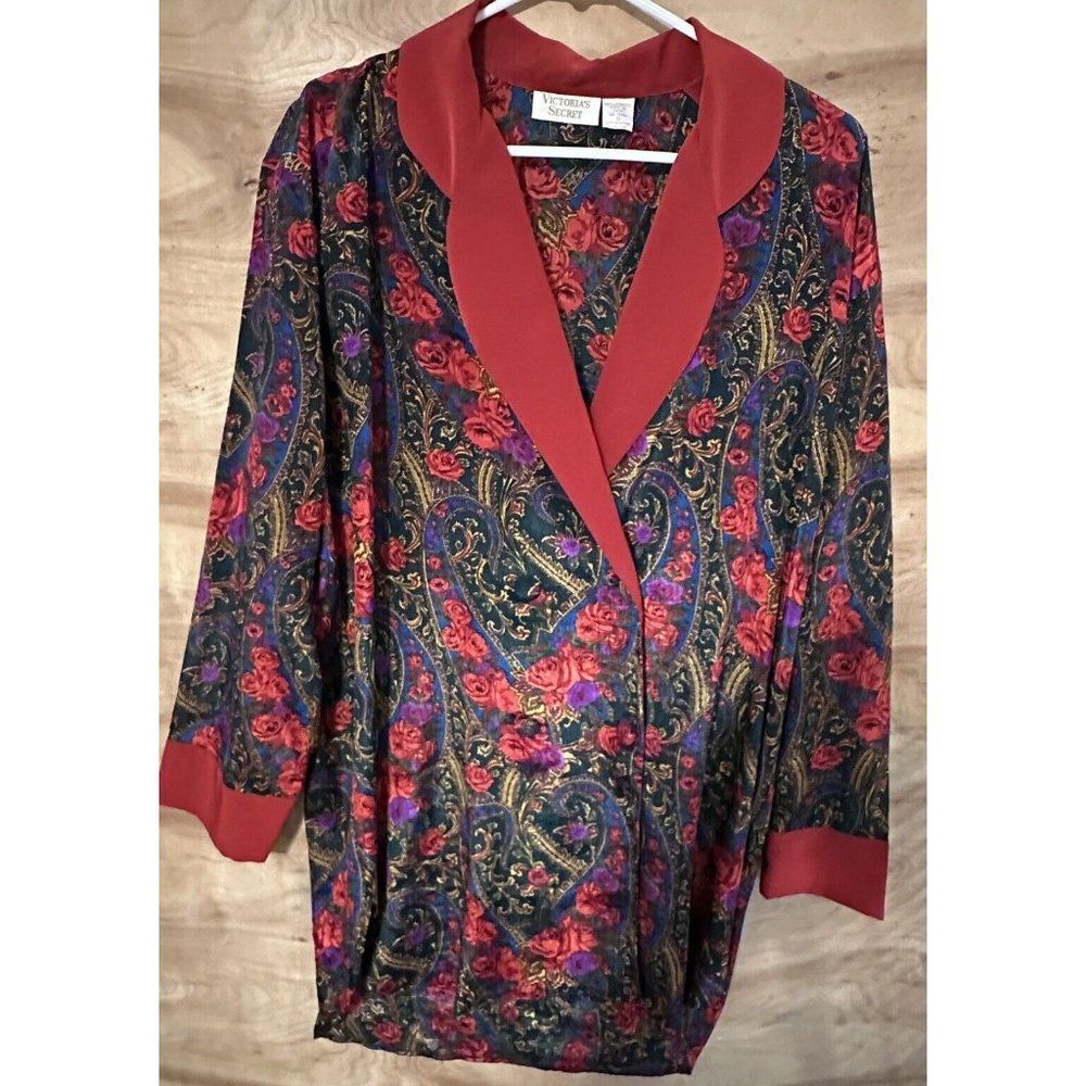 Victoria’s Secret Gold Label Double Breasted Blouse Robe Small Big Rose Paisley